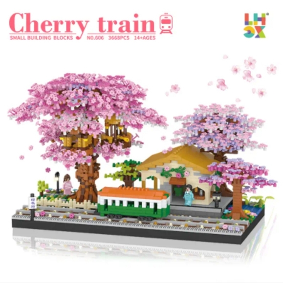 3668pcs Japanese Sakura Tree House Micro Blocks Cherry Blossom Train Station - Picture 6 of 6